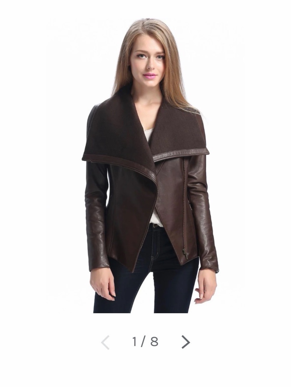 Women's Asymmetrical Faux Leather Jacket - Dark Brown